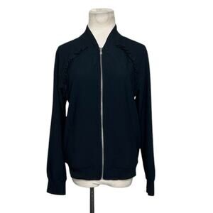 A new day black long sleeves mini ruffle details full zipper jacket size XS